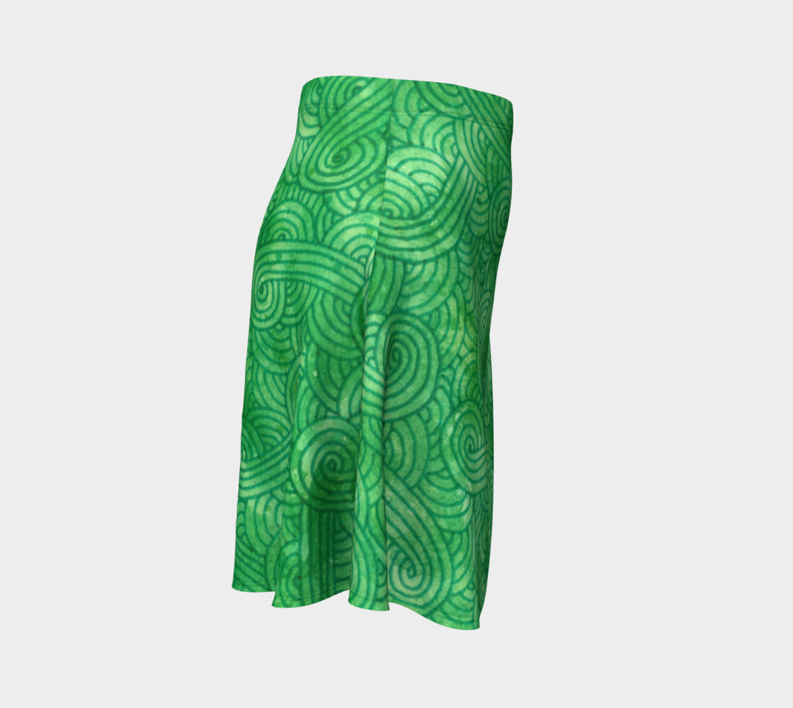 Green swirls doodles Flare Skirt preview #3
