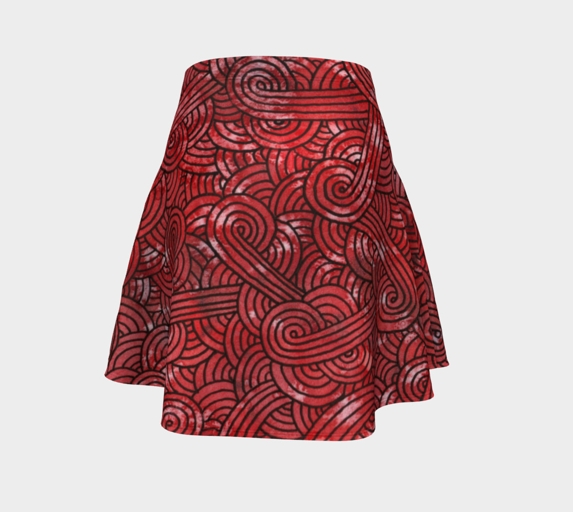 Red and black swirls doodles Flare Skirt preview #4