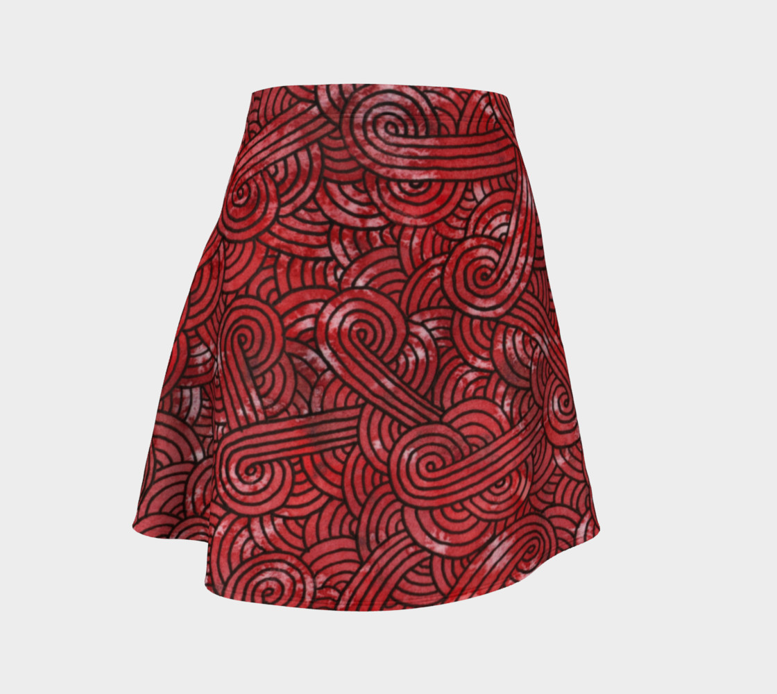 Red and black swirls doodles Flare Skirt preview #1