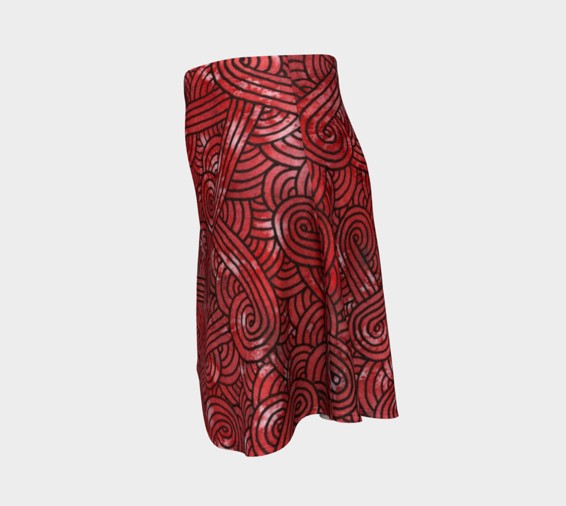 Red and black swirls doodles Flare Skirt preview #2