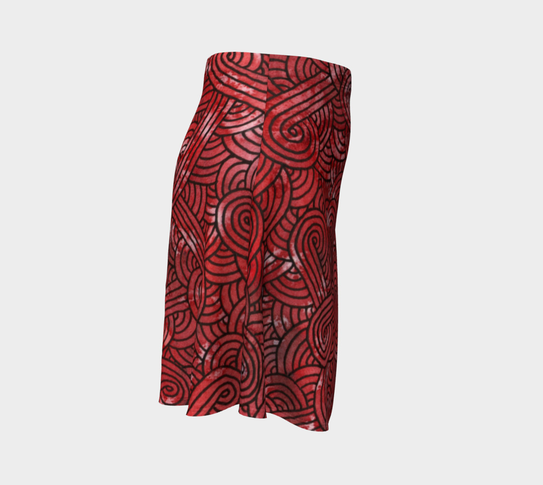 Red and black swirls doodles Flare Skirt thumbnail #4
