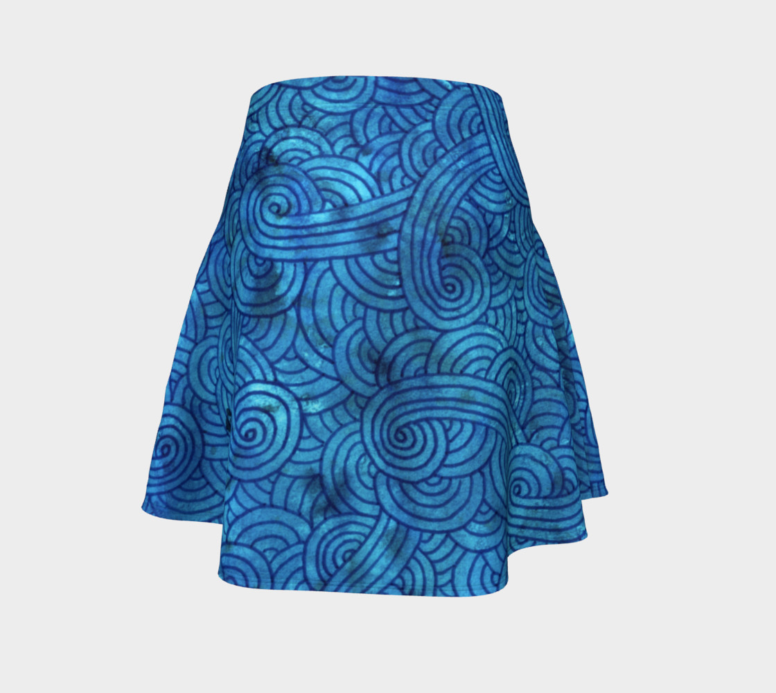 Turquoise blue swirls doodles Flare Skirt preview #4