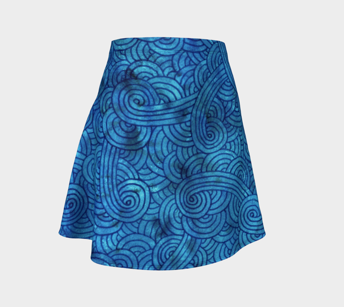 Turquoise blue swirls doodles Flare Skirt preview #1