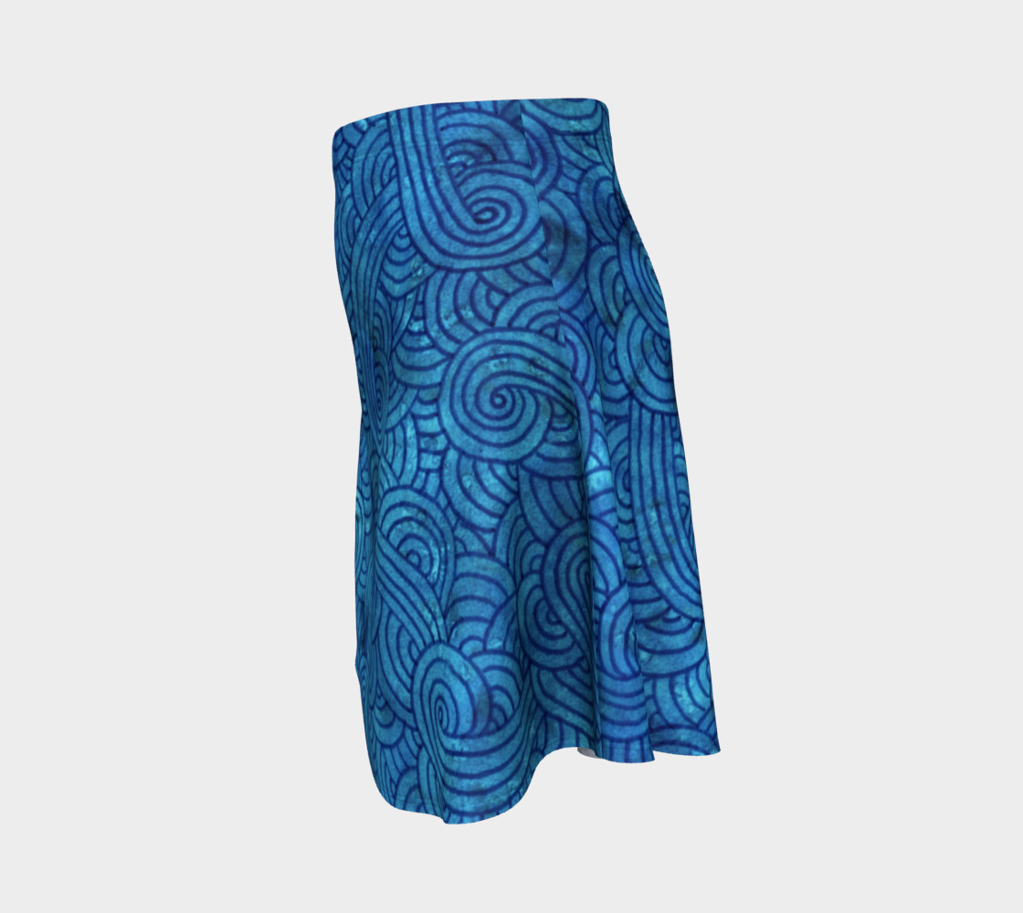 Turquoise blue swirls doodles Flare Skirt thumbnail #3