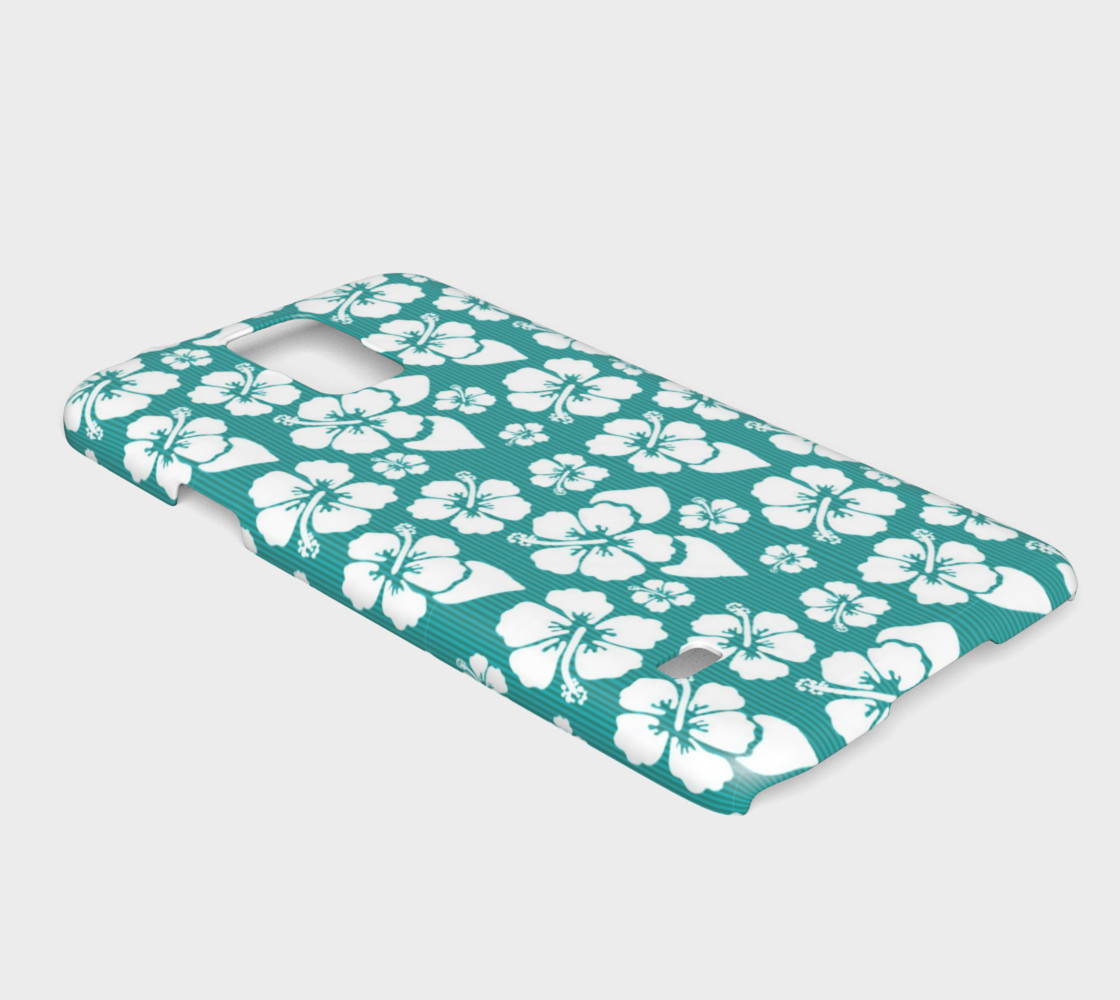 Tropical White Hibiscus Blooms on Turquoise Stripes preview #2