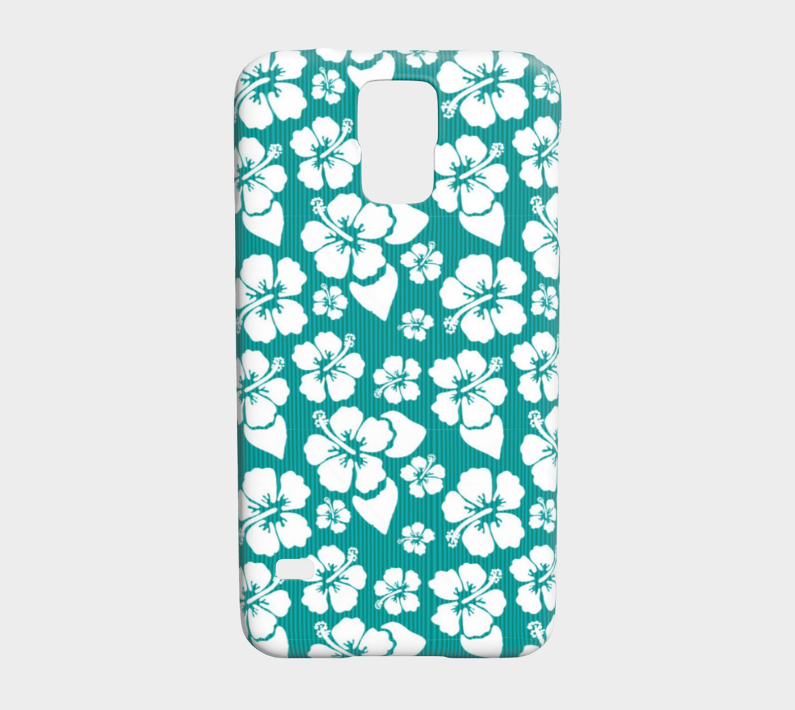 Tropical White Hibiscus Blooms on Turquoise Stripes preview #1