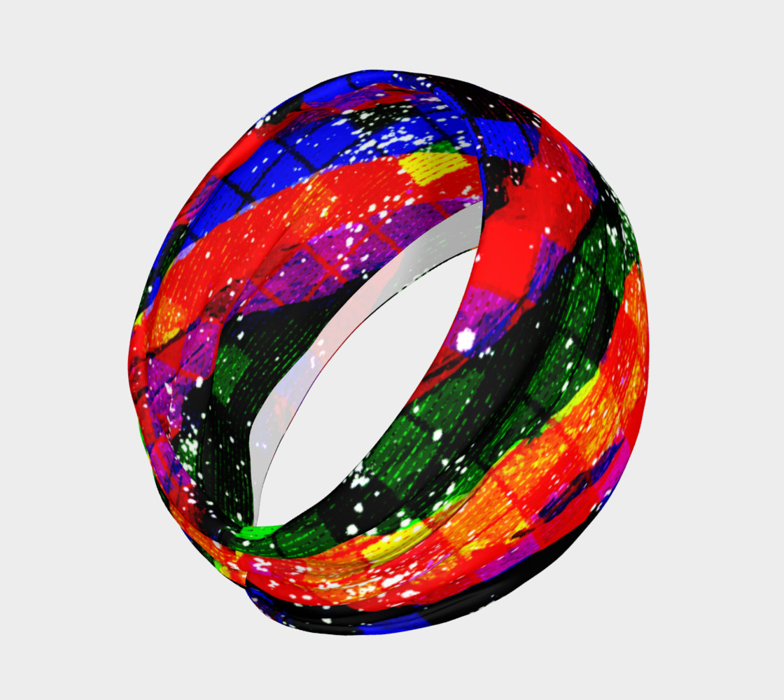 Fiery Colorful Grunge Squares and Stripes Headband preview #2