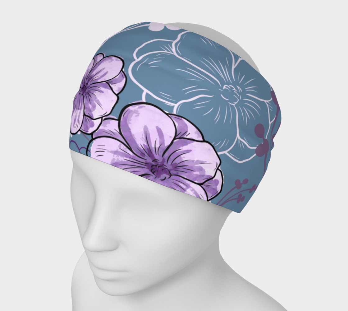 Spring Floral - Purple Flowers, Blue Background preview #1