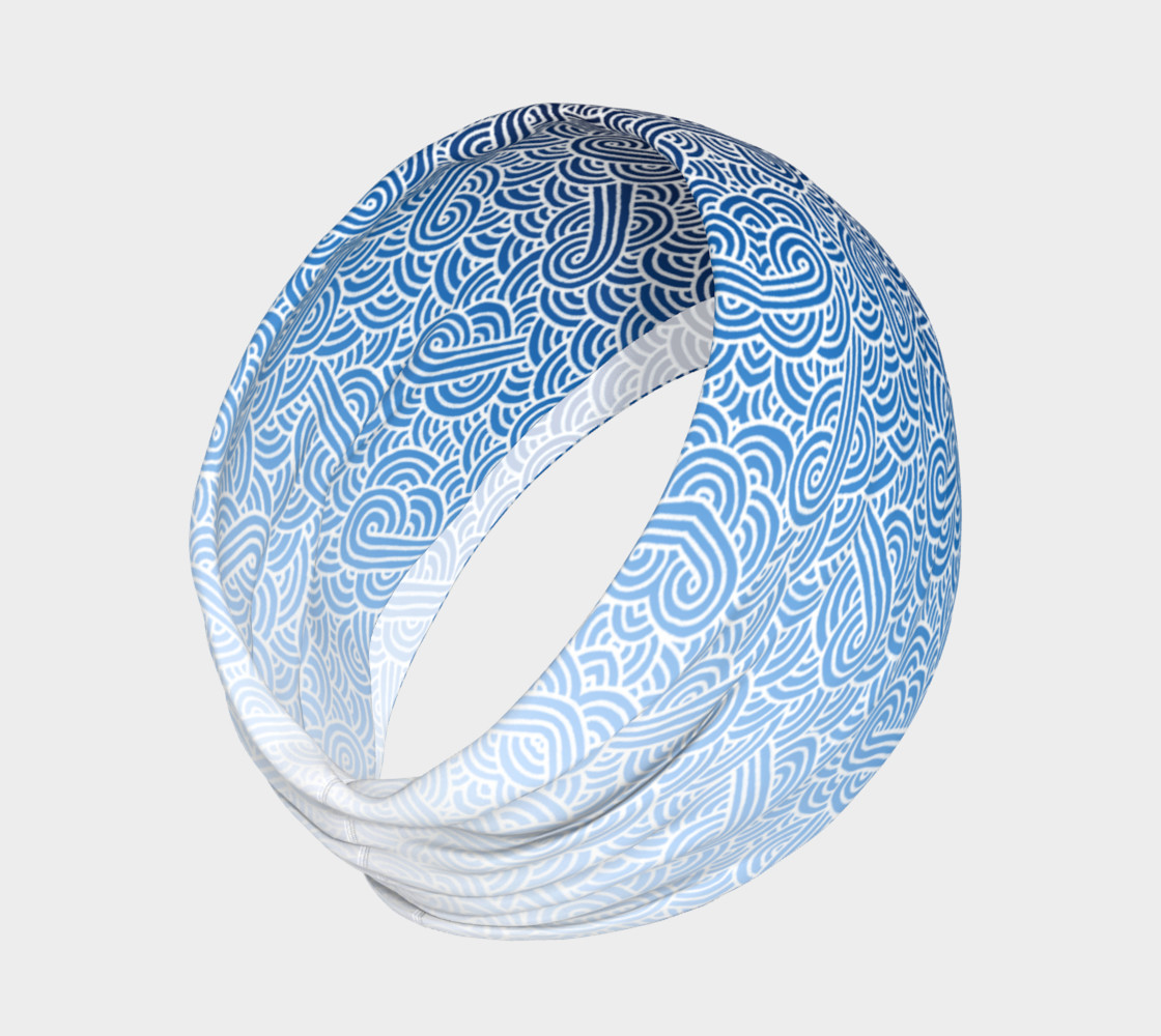 Ombre blue and white swirls doodles Headband preview #2