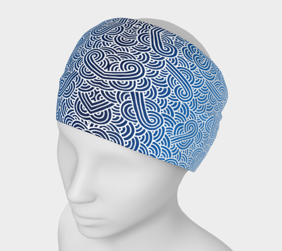 Ombre blue and white swirls doodles Headband 3D preview