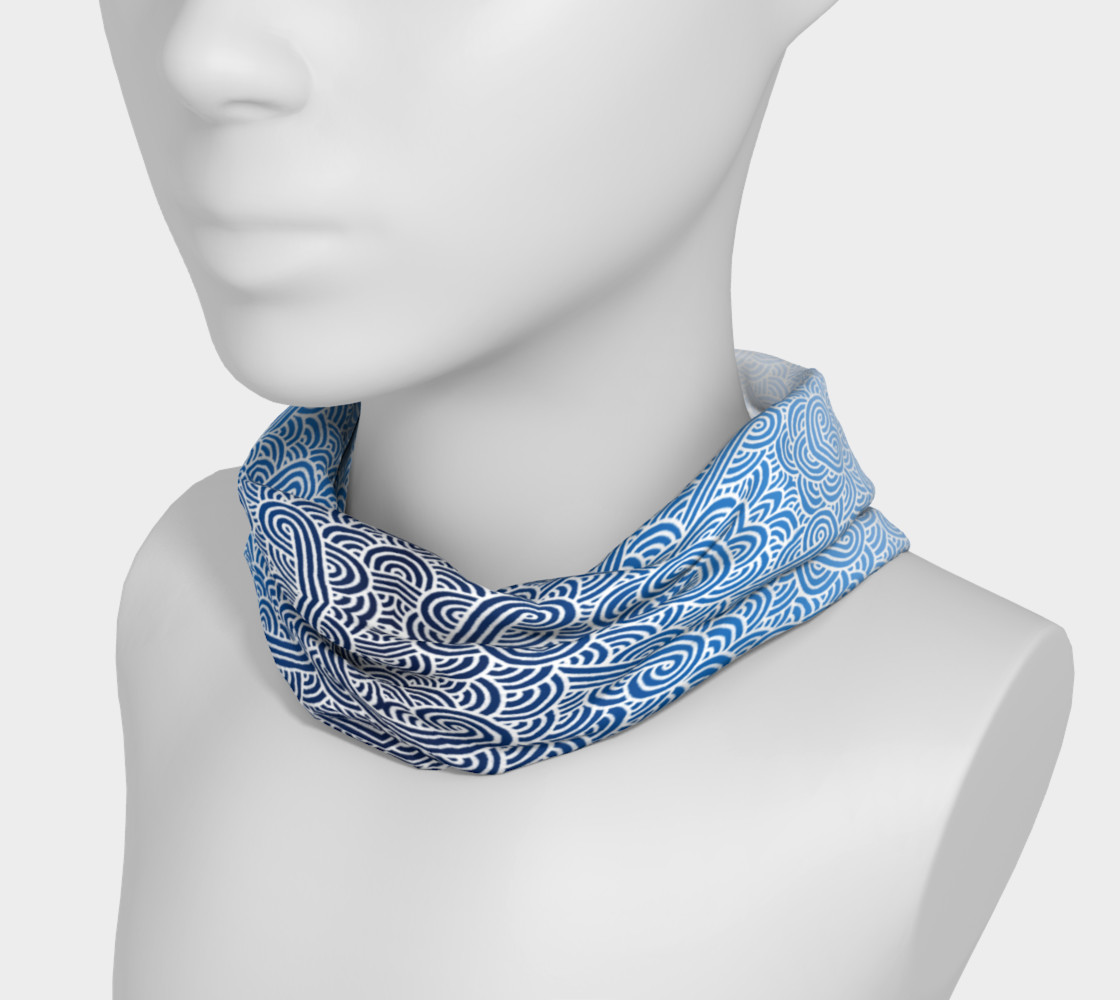 Ombre blue and white swirls doodles Headband preview #3