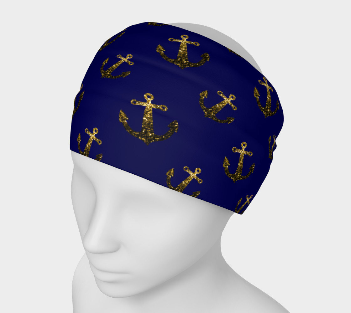 Yellow Gold sparkles Anchor pattern Navy blue preview #1
