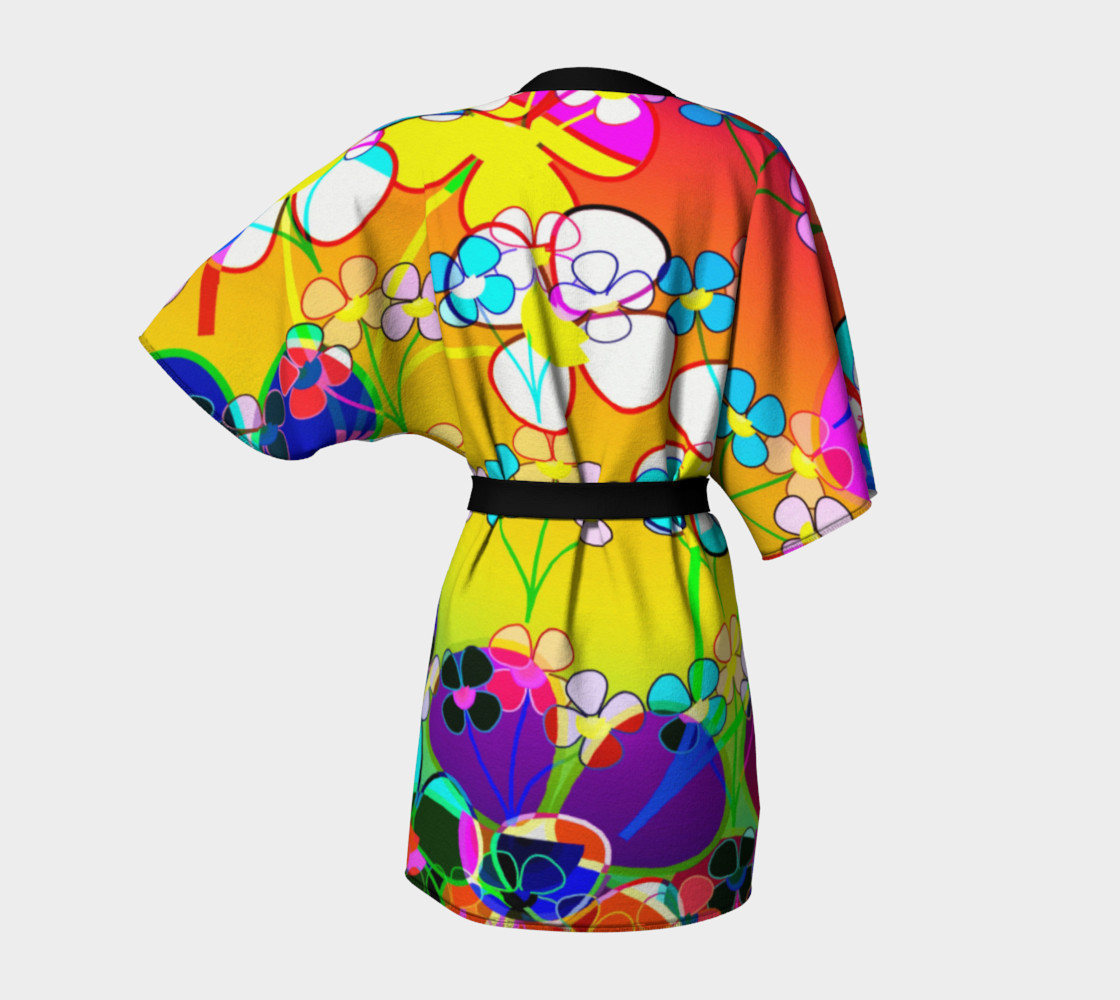 Abstract Colorful Flower Art Yellow Background Kimono Robe preview #4