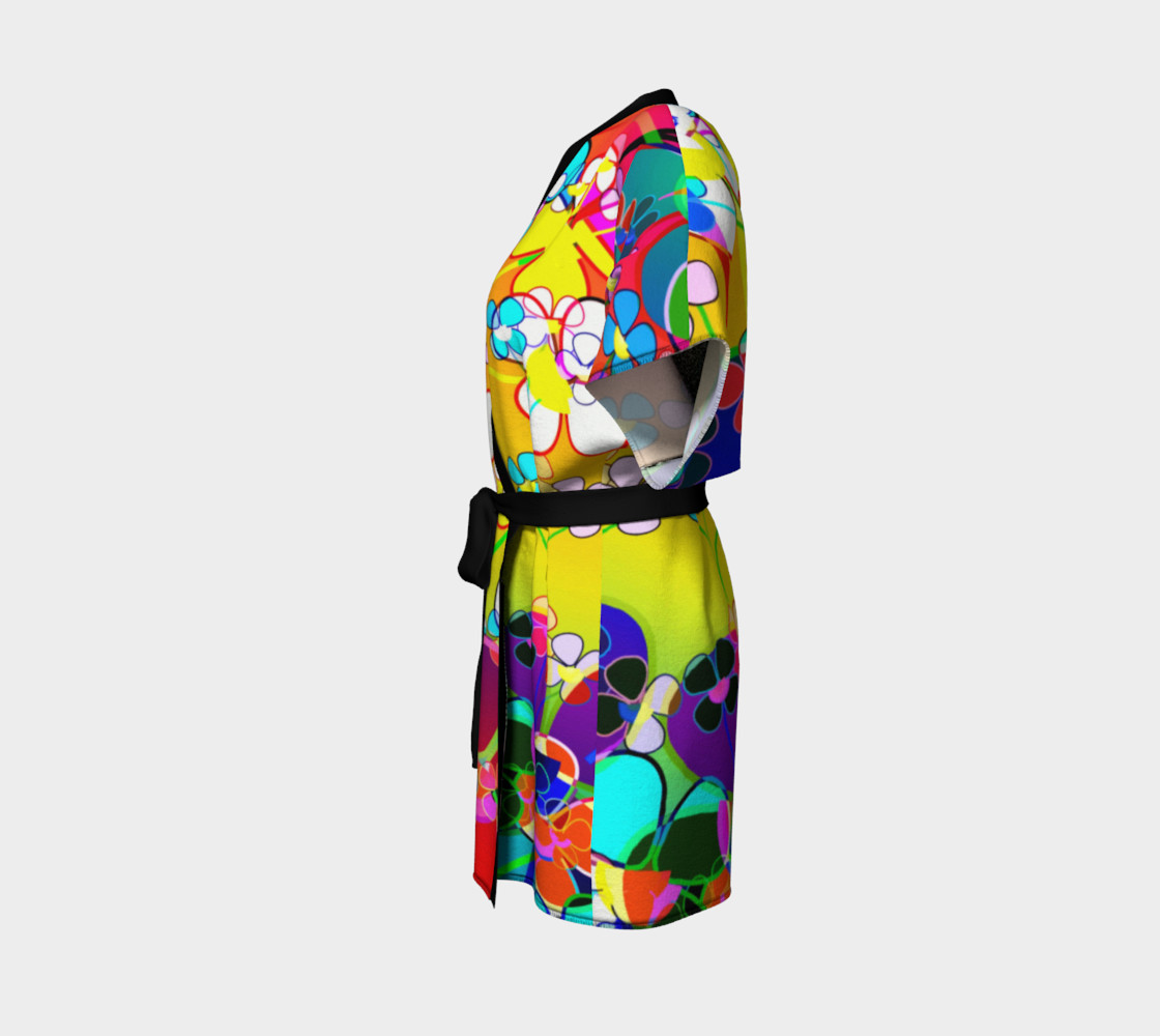 Abstract Colorful Flower Art Yellow Background Kimono Robe preview #2