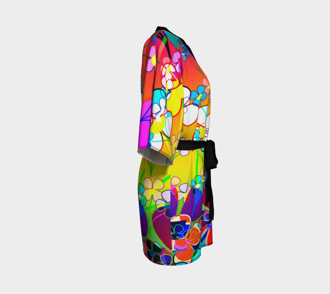 Abstract Colorful Flower Art Yellow Background Kimono Robe preview #3