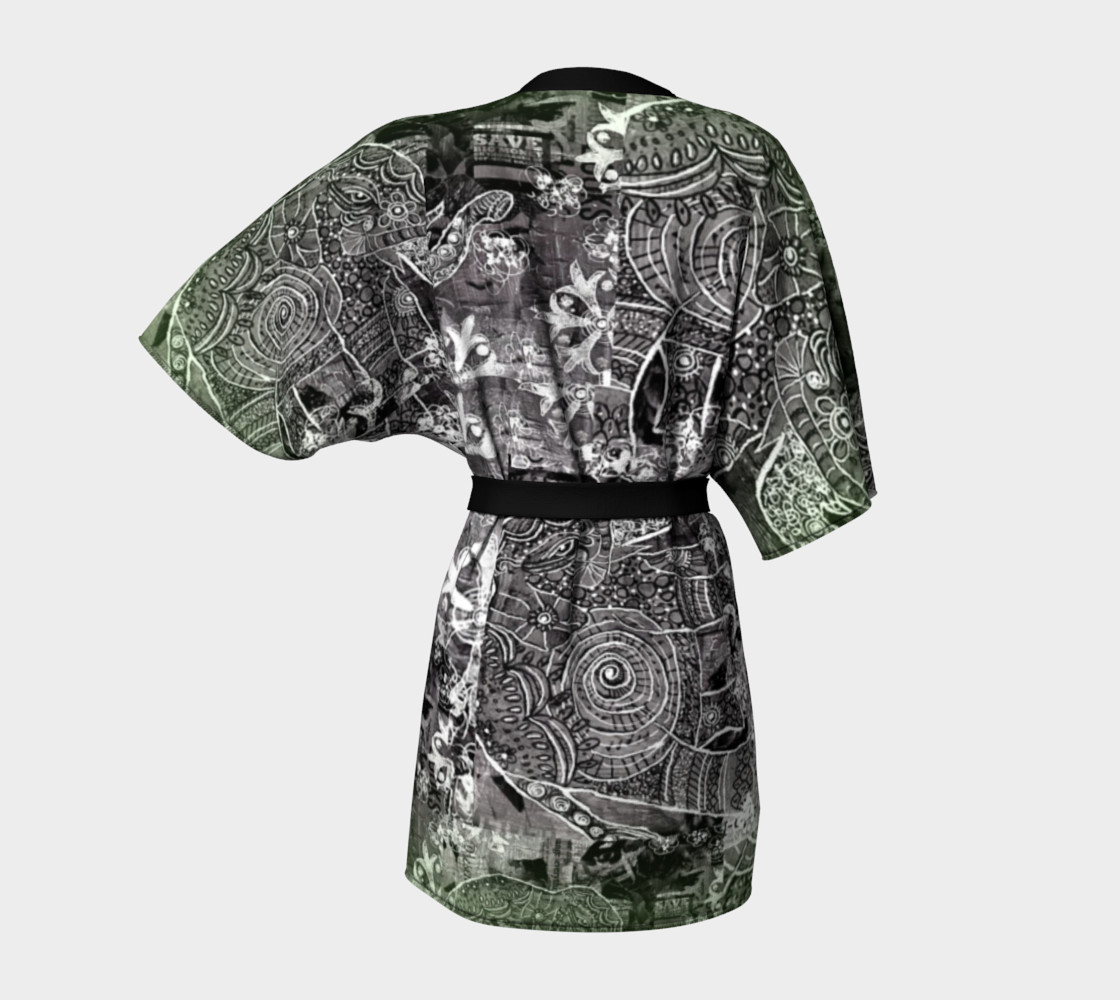 Painterly Cindy and More Delicious Elephant Kimono with Green, Black and White preview #4