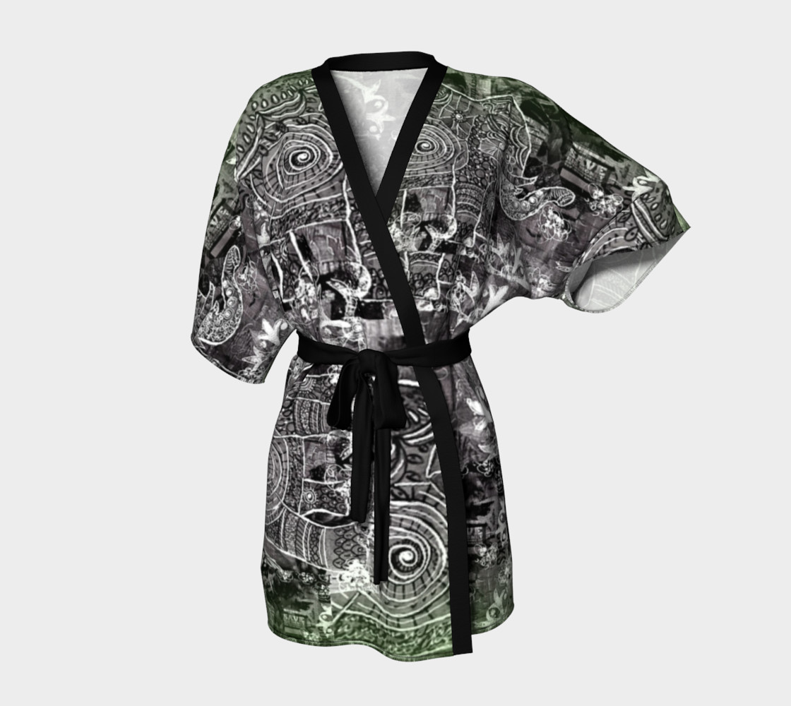 Painterly Cindy and More Delicious Elephant Kimono with Green, Black and White preview #1