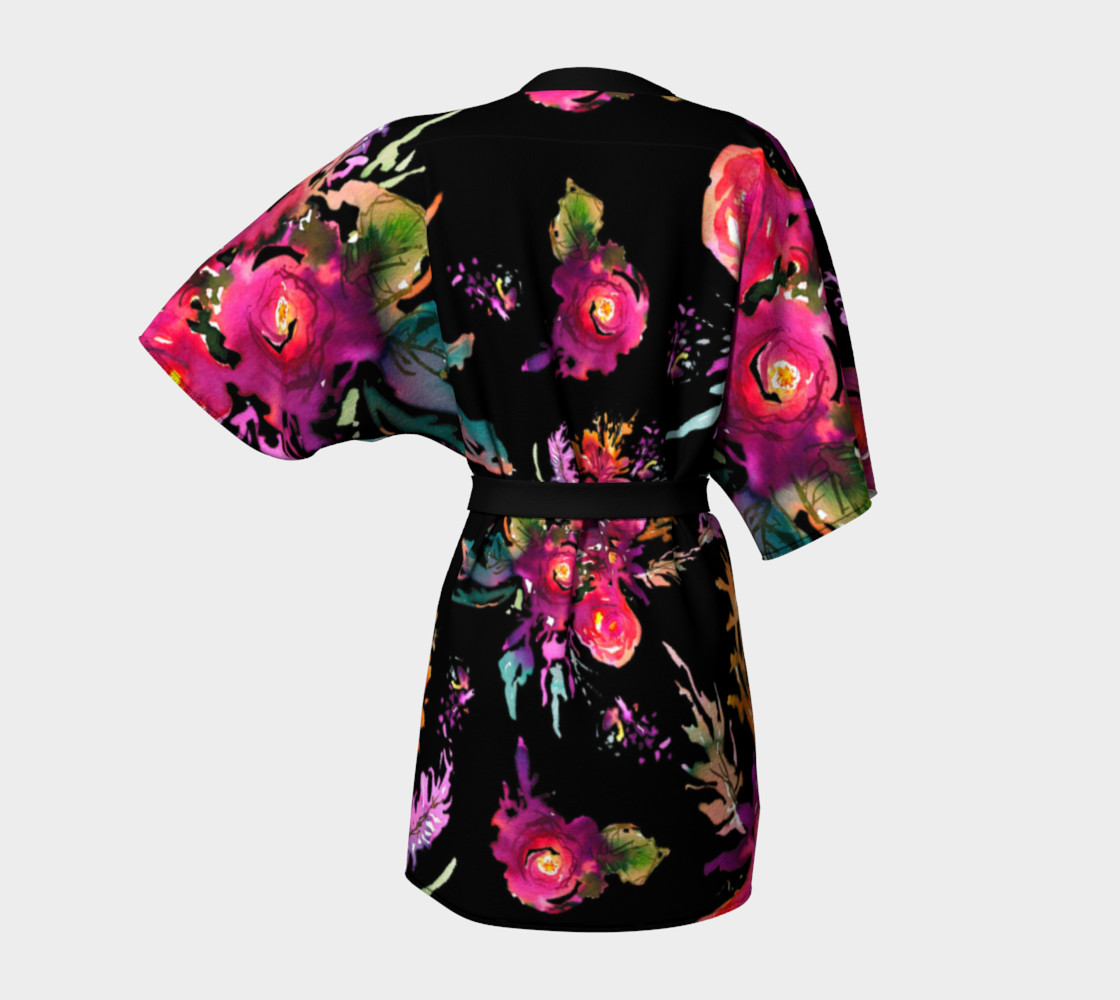 Kimono peignoir Happy Roses on Black preview #4