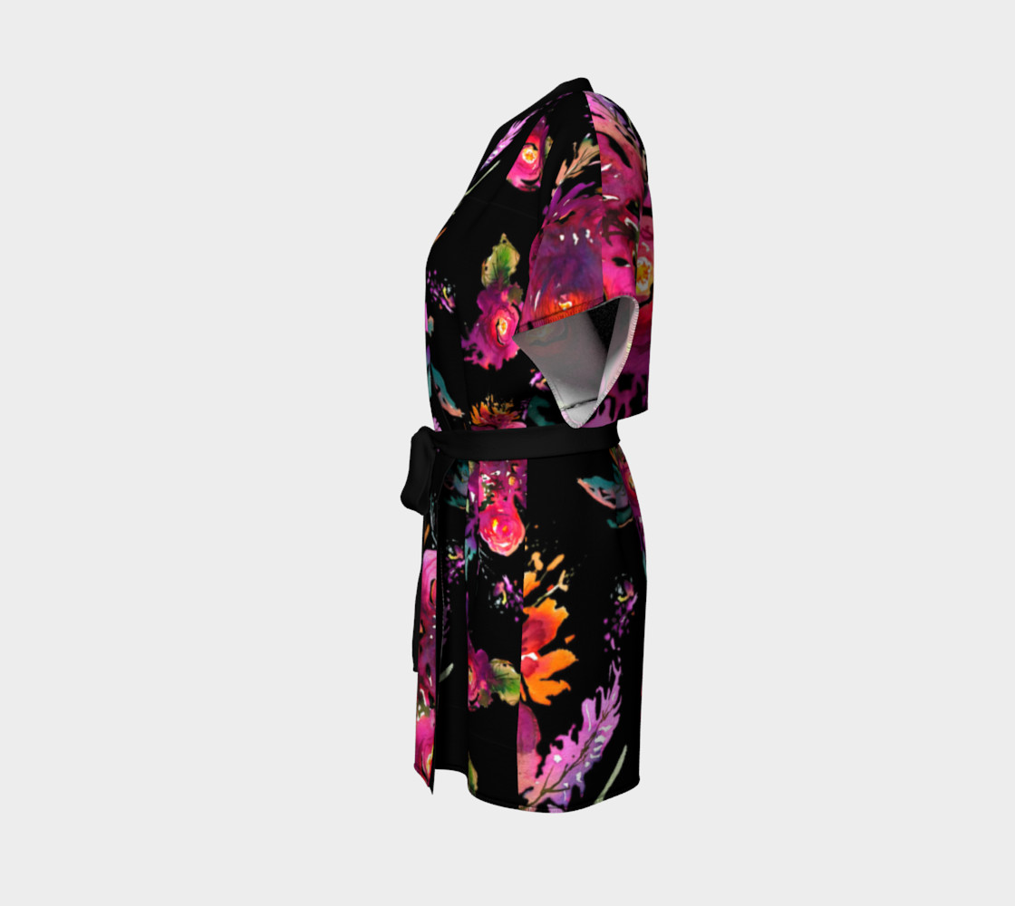 Kimono peignoir Happy Roses on Black preview #2