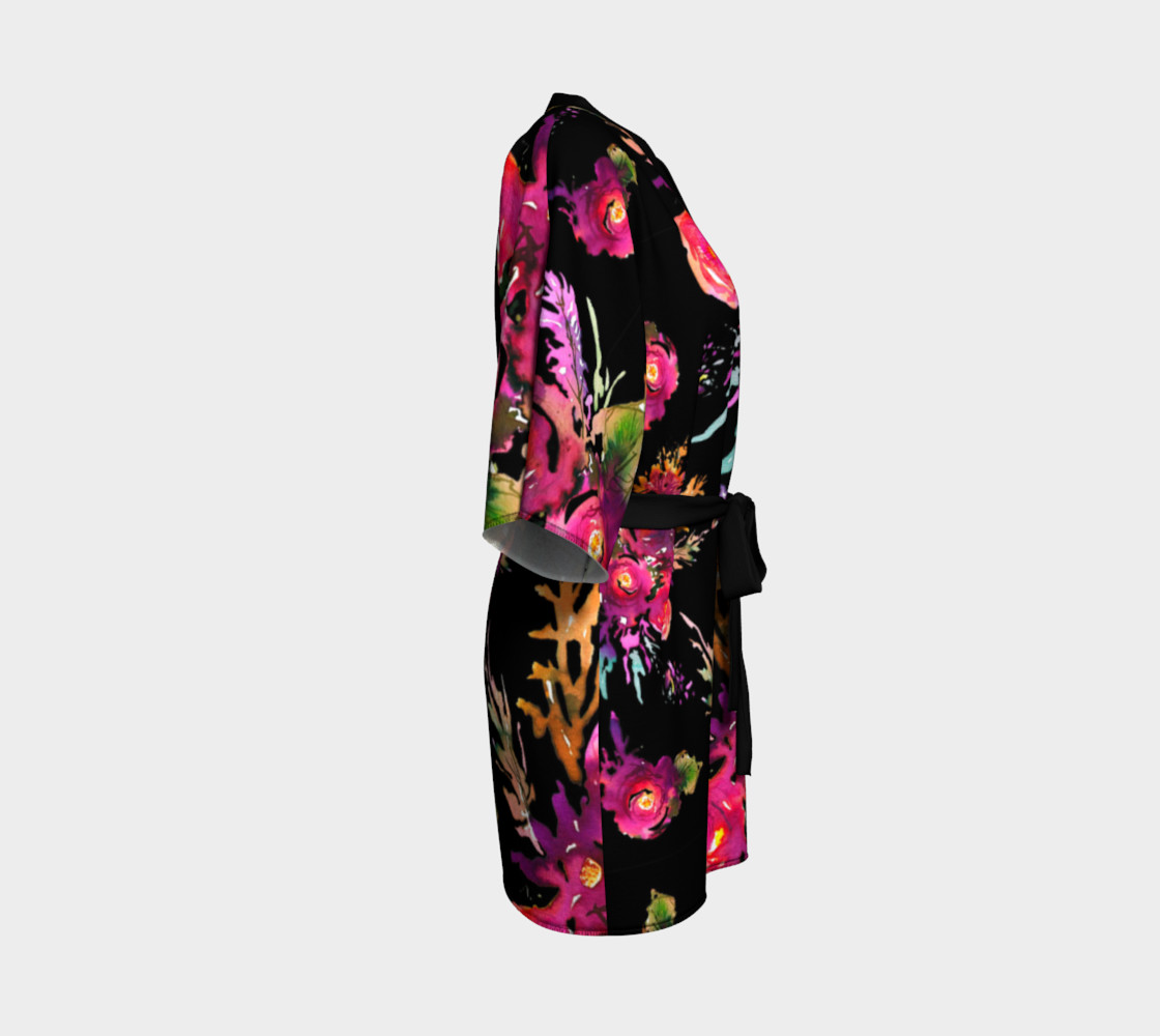 Kimono peignoir Happy Roses on Black preview #3