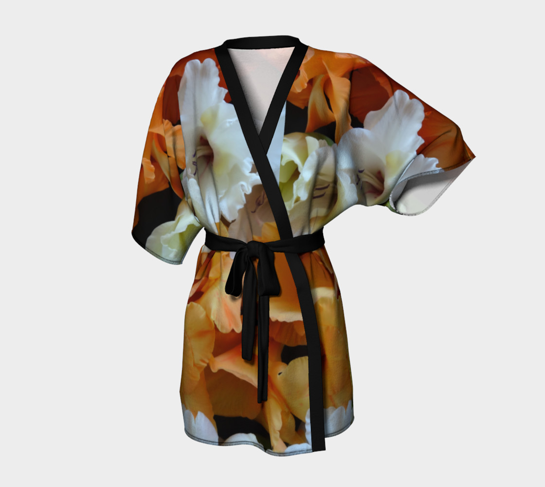 Orange + White Gladiolus Kimono Robe 3D preview