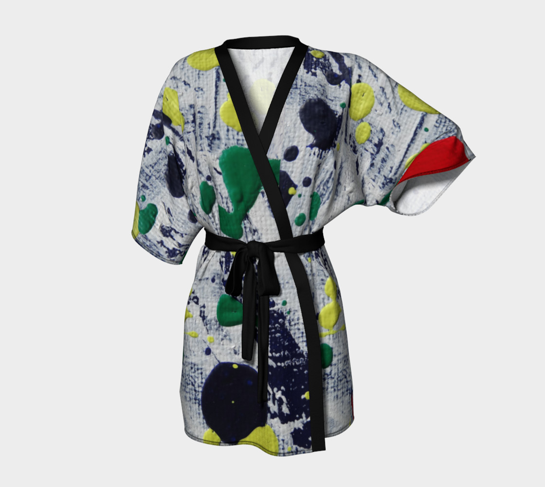Painted Green, Yellow, Red Kimono Robe thumbnail #2