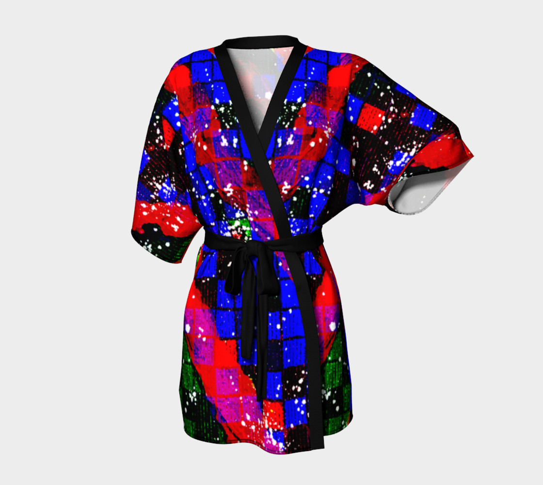 Fiery Colorful Grunge Squares and Stripes Kimono Robe preview #1