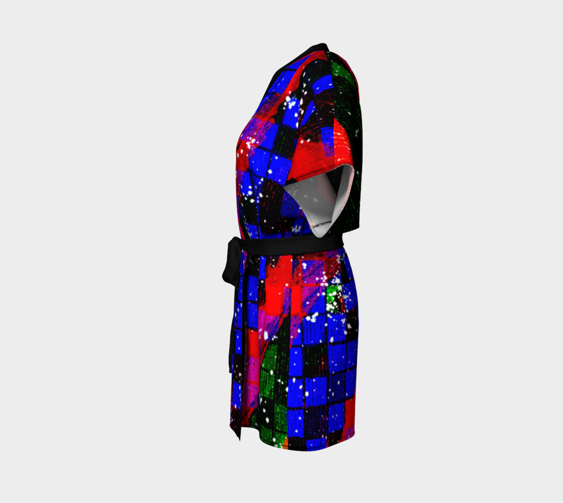 Fiery Colorful Grunge Squares and Stripes Kimono Robe preview #2