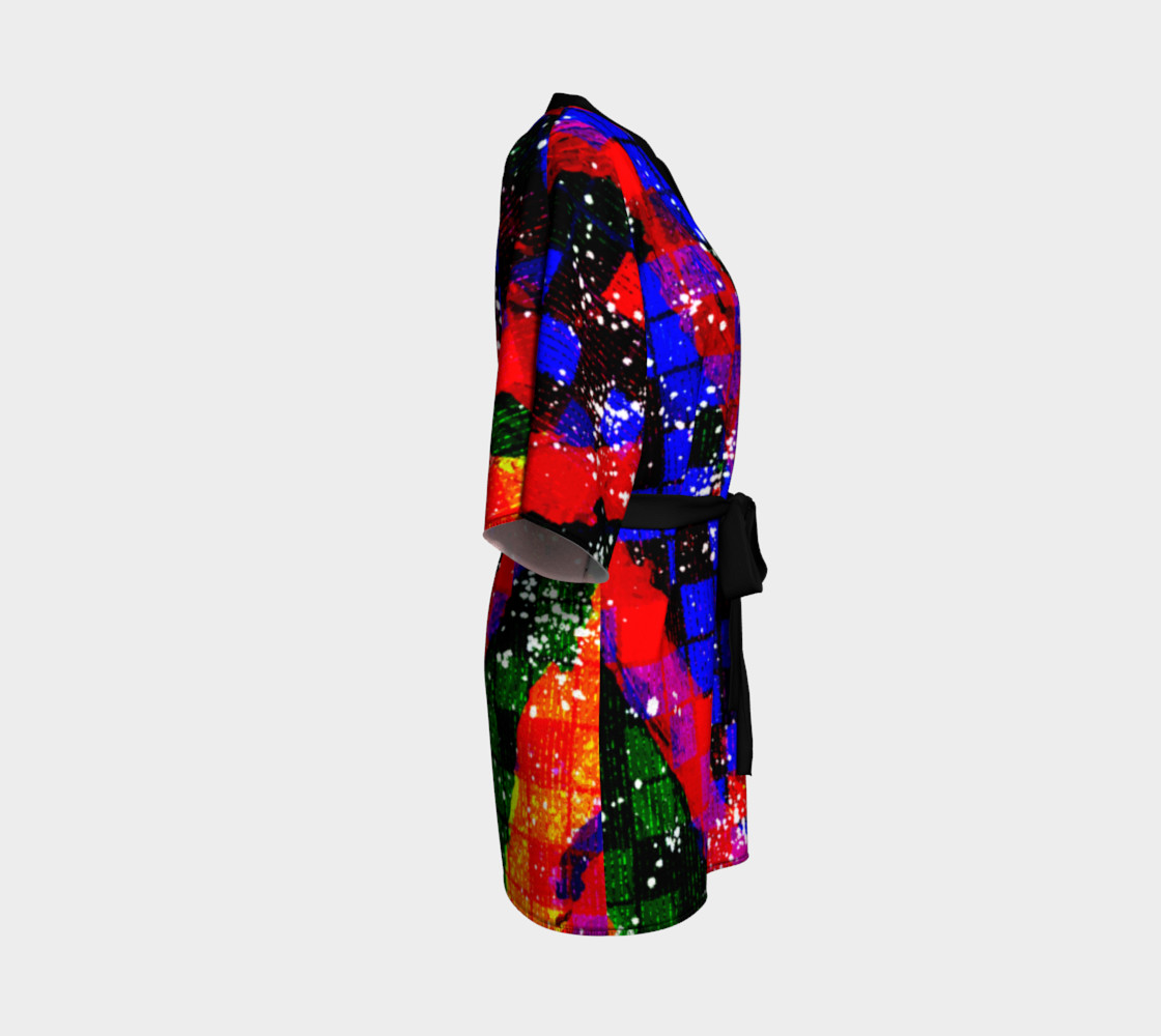 Fiery Colorful Grunge Squares and Stripes Kimono Robe preview #3