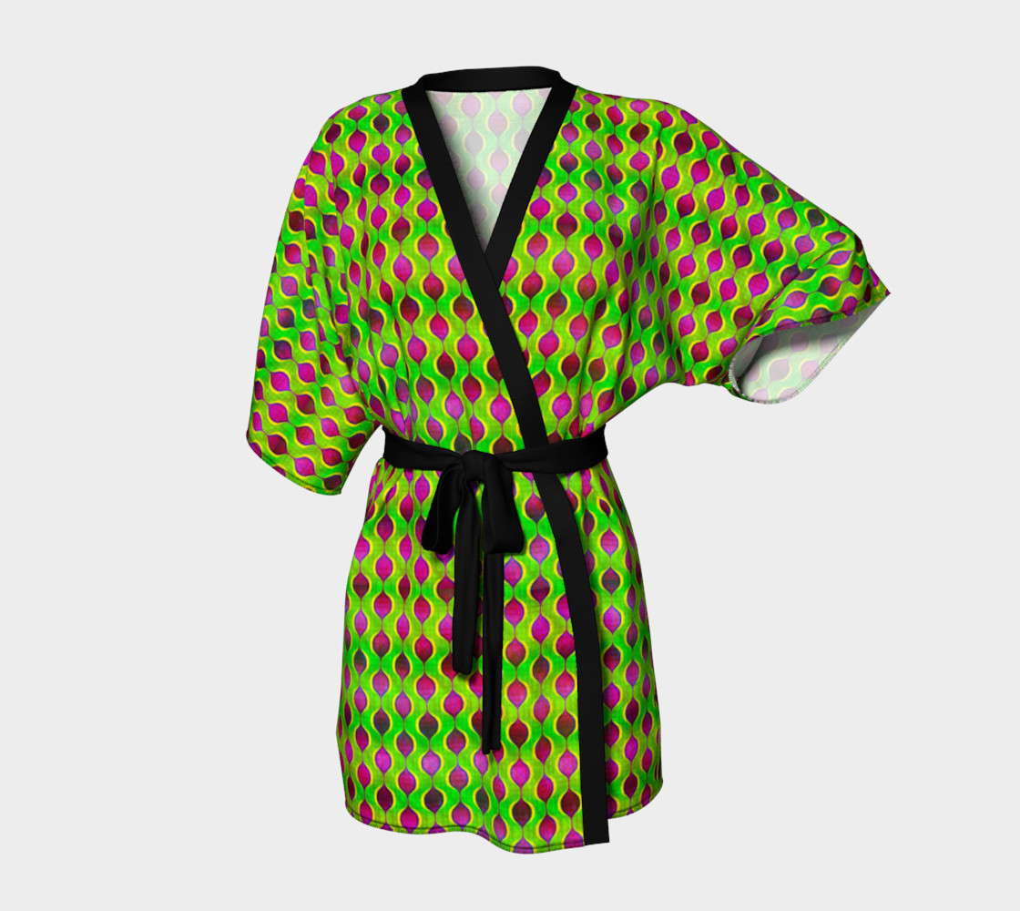 Fun Bright Green Purple Ogee Pattern Kimono Robe preview #1