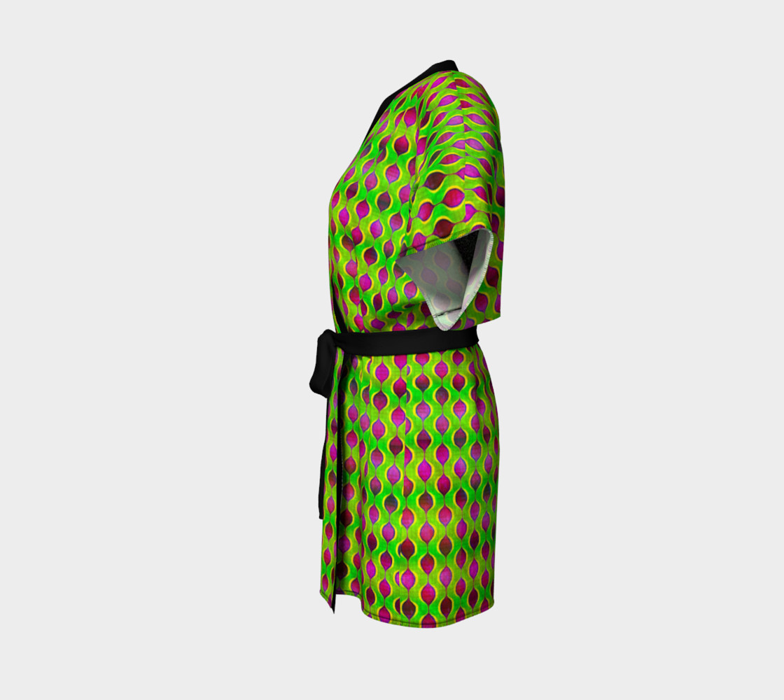 Fun Bright Green Purple Ogee Pattern Kimono Robe preview #2
