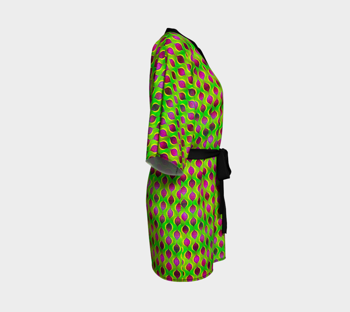 Fun Bright Green Purple Ogee Pattern Kimono Robe preview #3