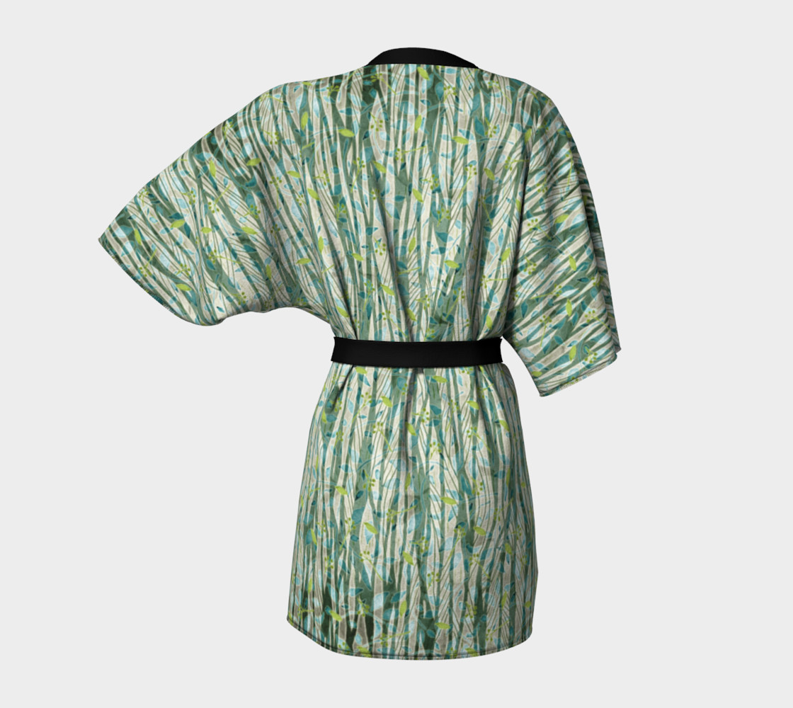Blue Green Black Nature Floral Kimono Robe preview #4