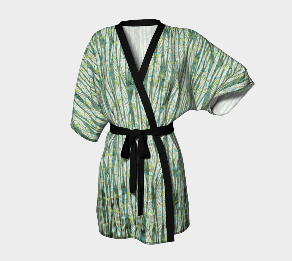 Blue Green Black Nature Floral Kimono Robe preview #1