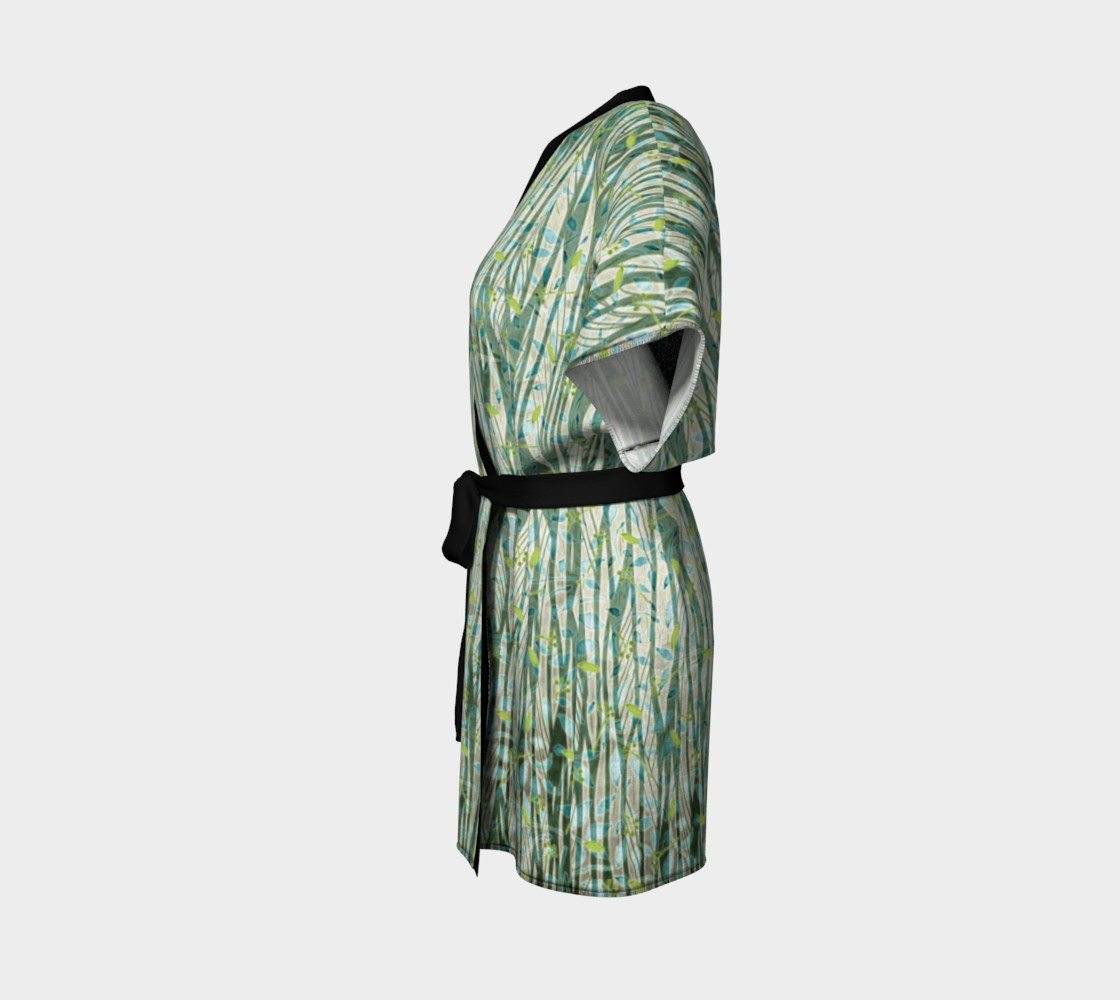 Blue Green Black Nature Floral Kimono Robe preview #2