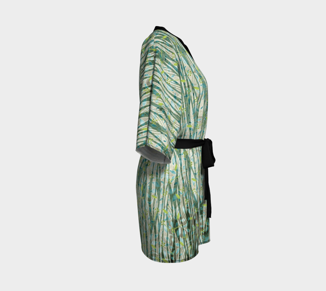 Blue Green Black Nature Floral Kimono Robe preview #3