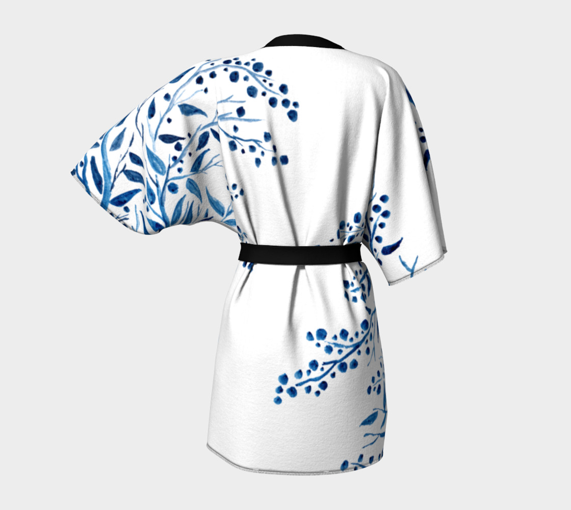 Blue Watercolor Leaves Kimono Robe preview #4