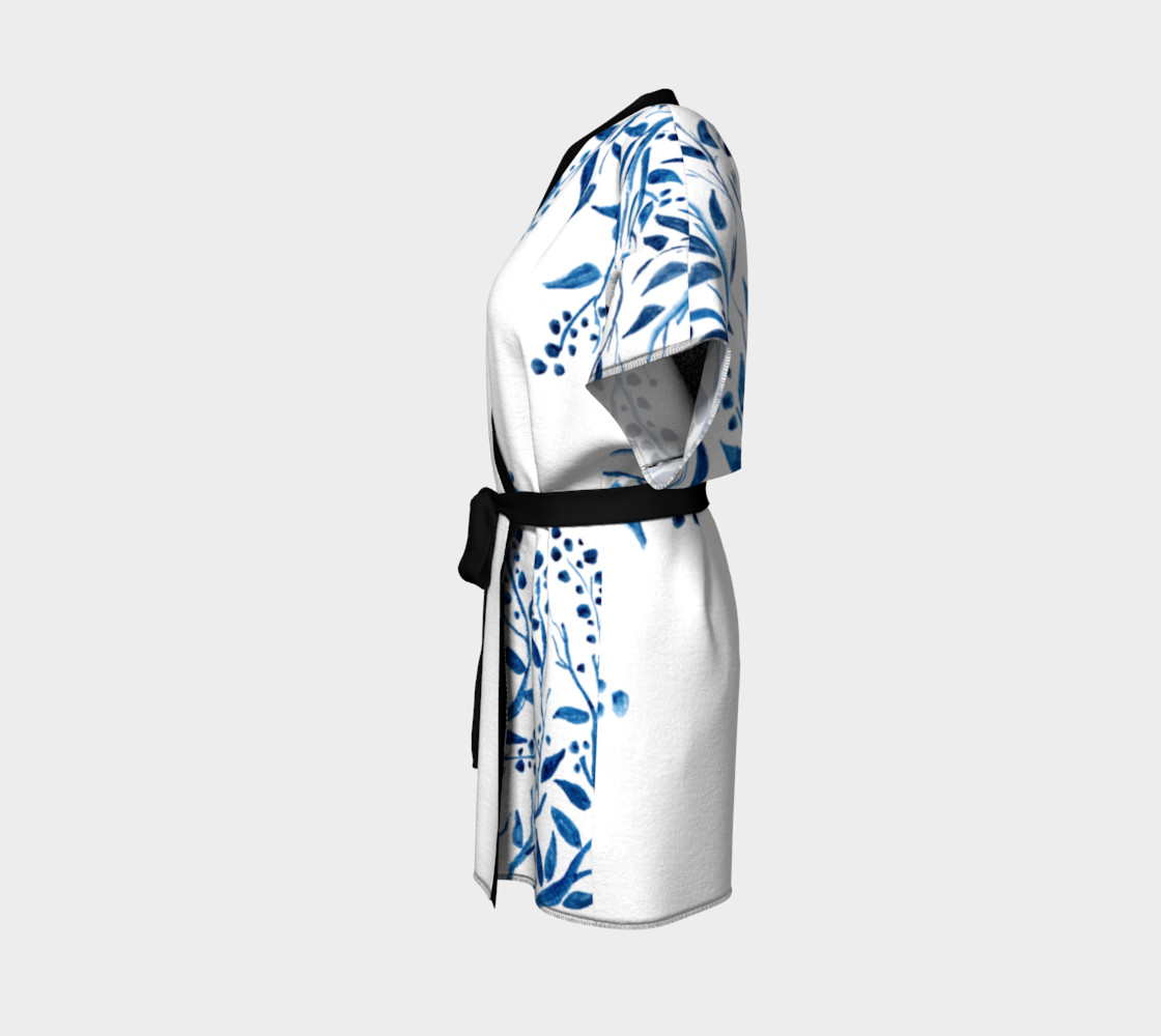 Blue Watercolor Leaves Kimono Robe preview #2