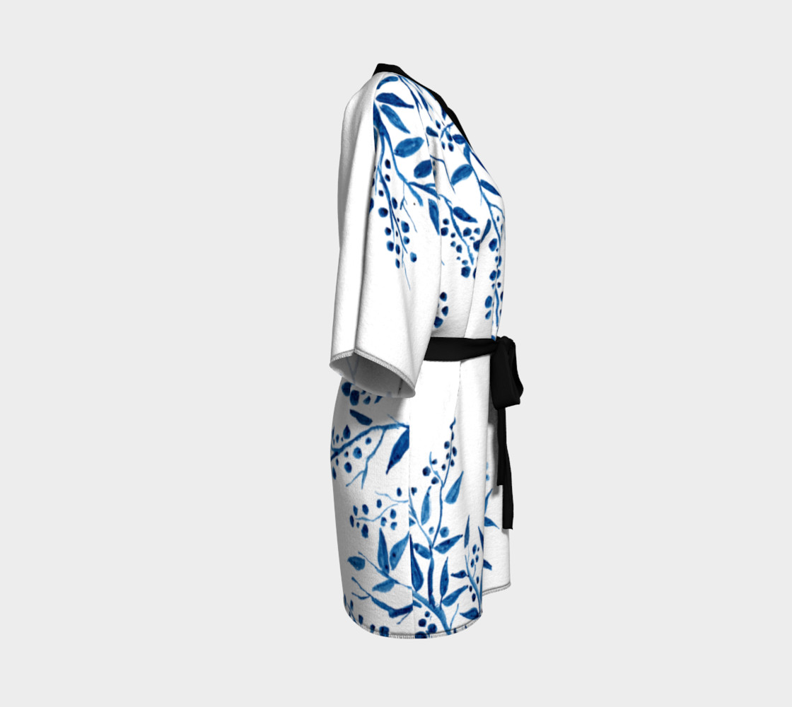 Blue Watercolor Leaves Kimono Robe preview #3