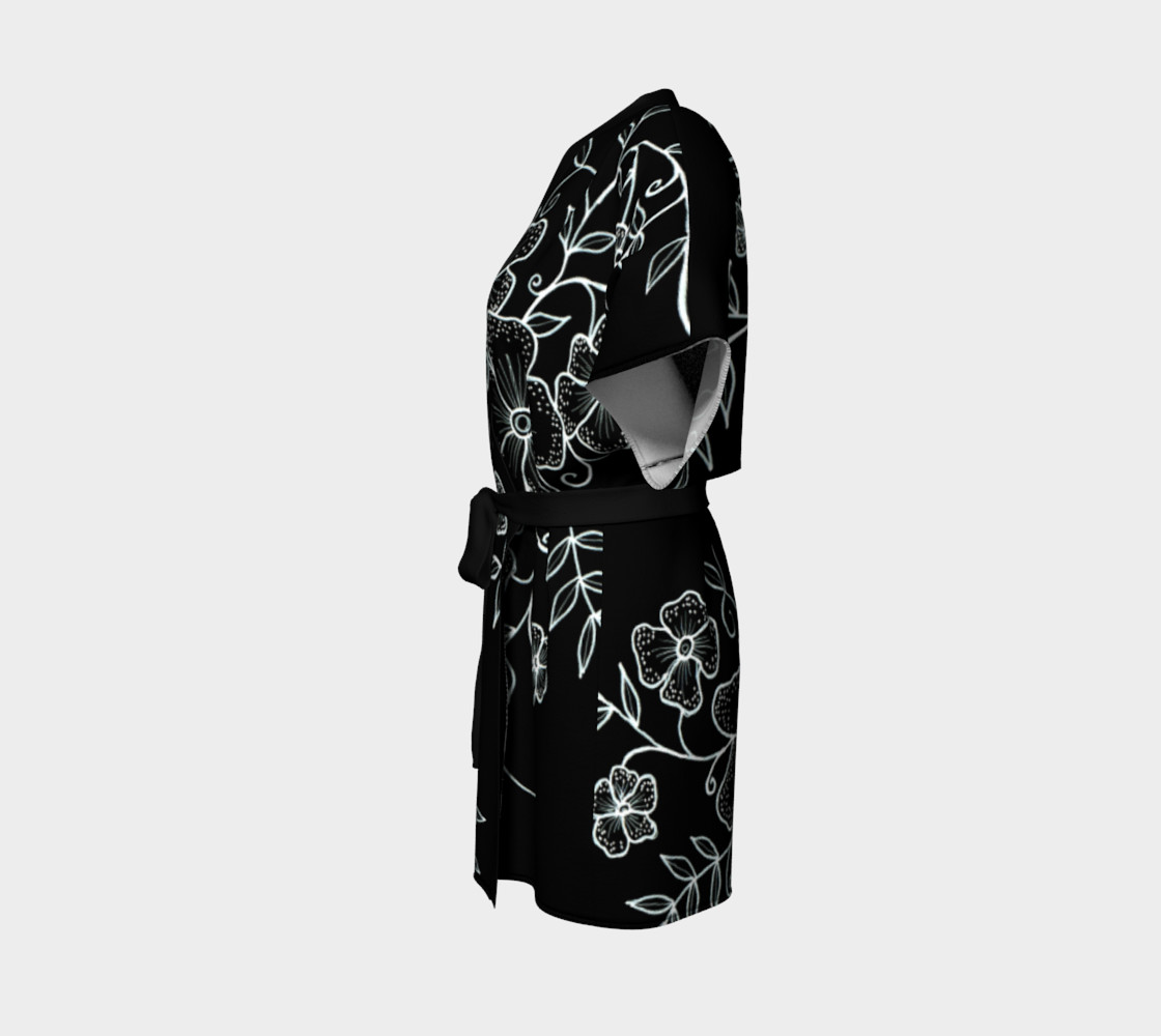Black and White Floral Ornaments Kimono Robe preview #2