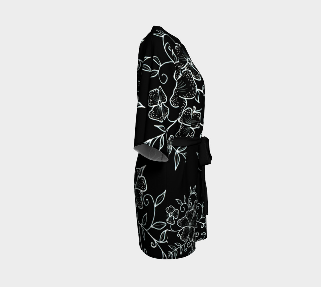 Black and White Floral Ornaments Kimono Robe preview #3