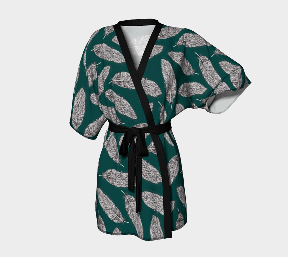 Petrol Feathers Pattern Kimono Robe preview #1