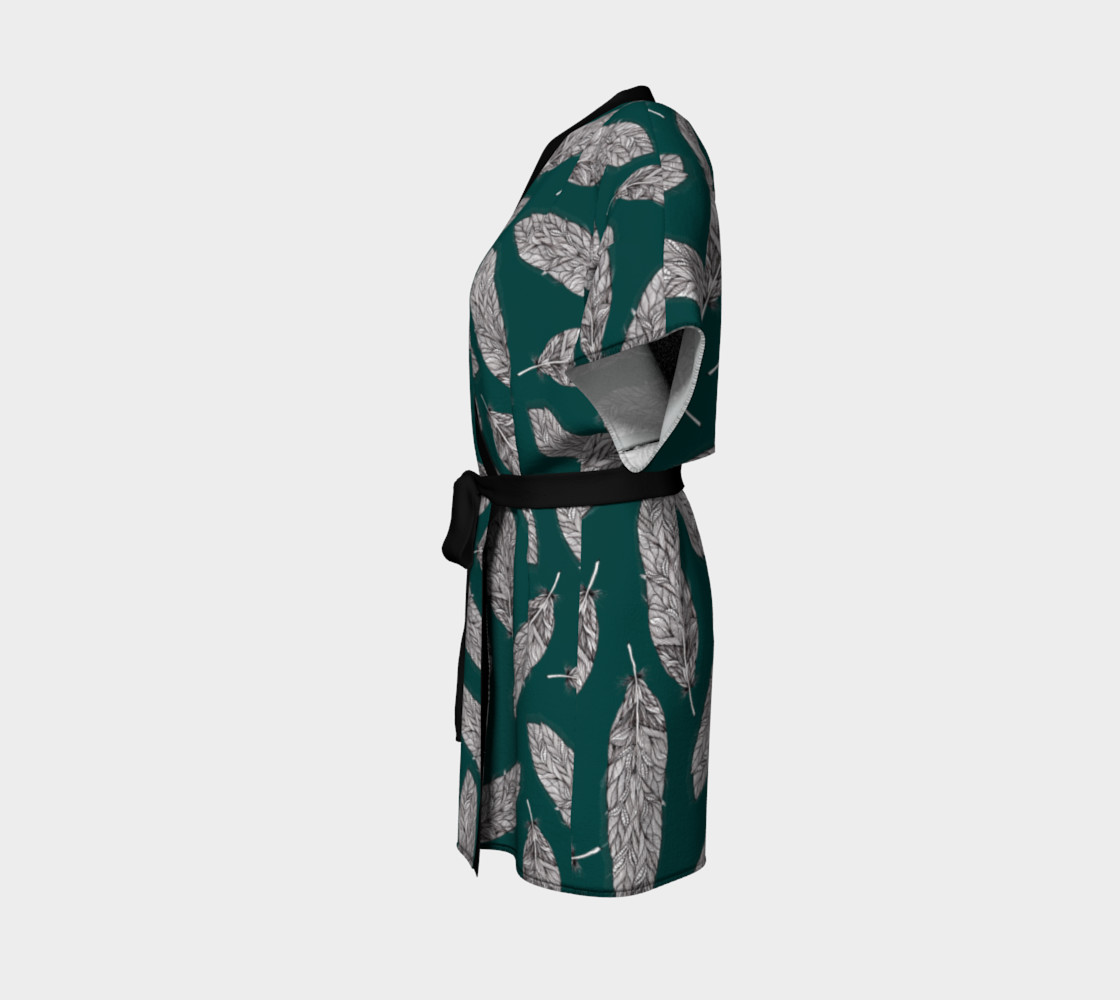 Petrol Feathers Pattern Kimono Robe preview #2