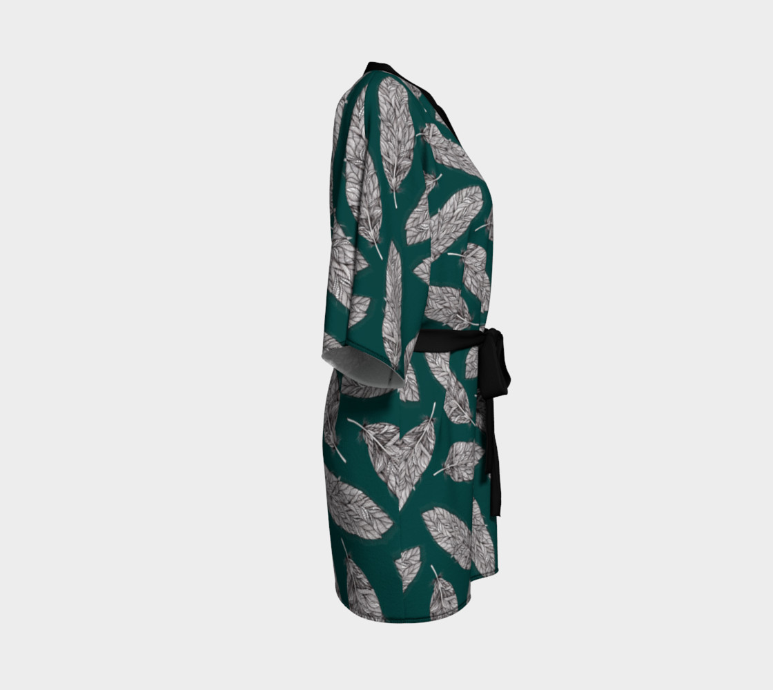 Petrol Feathers Pattern Kimono Robe preview #3