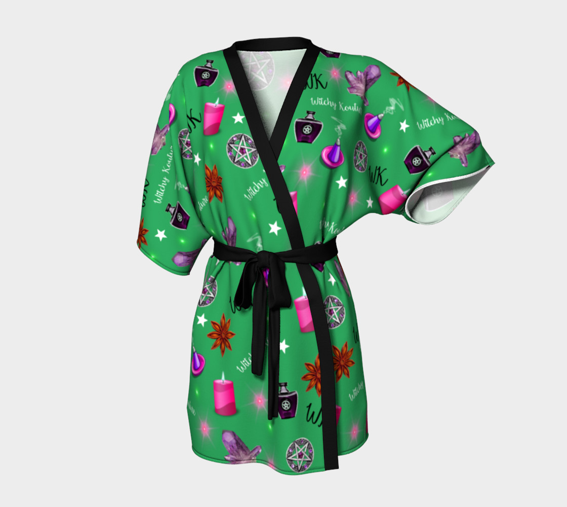 WK #ModernWitchLife Green Print Kimono Robe preview #1