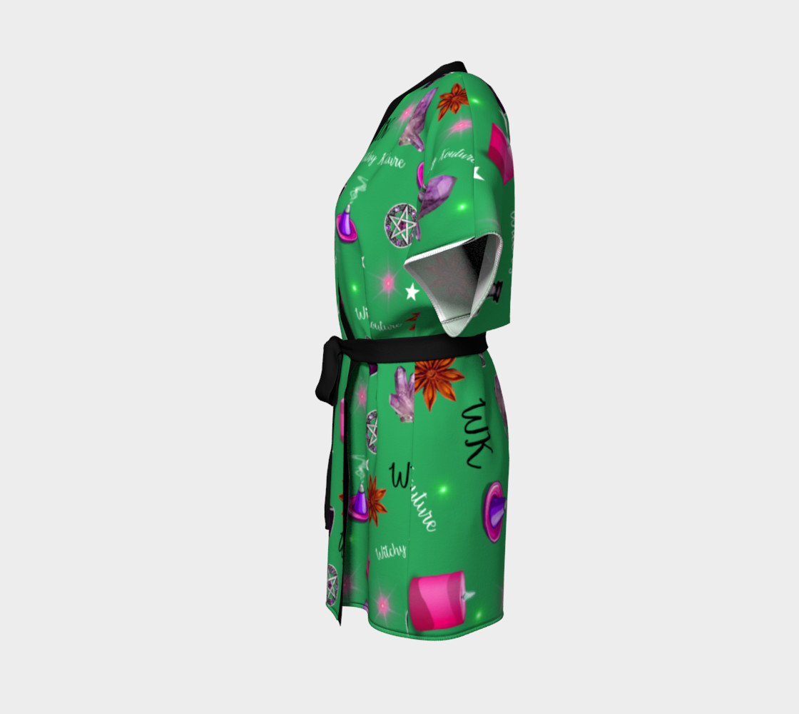 WK #ModernWitchLife Green Print Kimono Robe preview #2