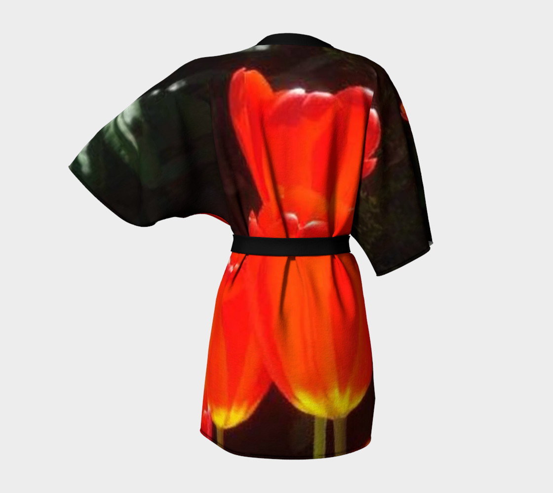 Black background and Red tulips on Kimono Robe, for anyone. preview #4