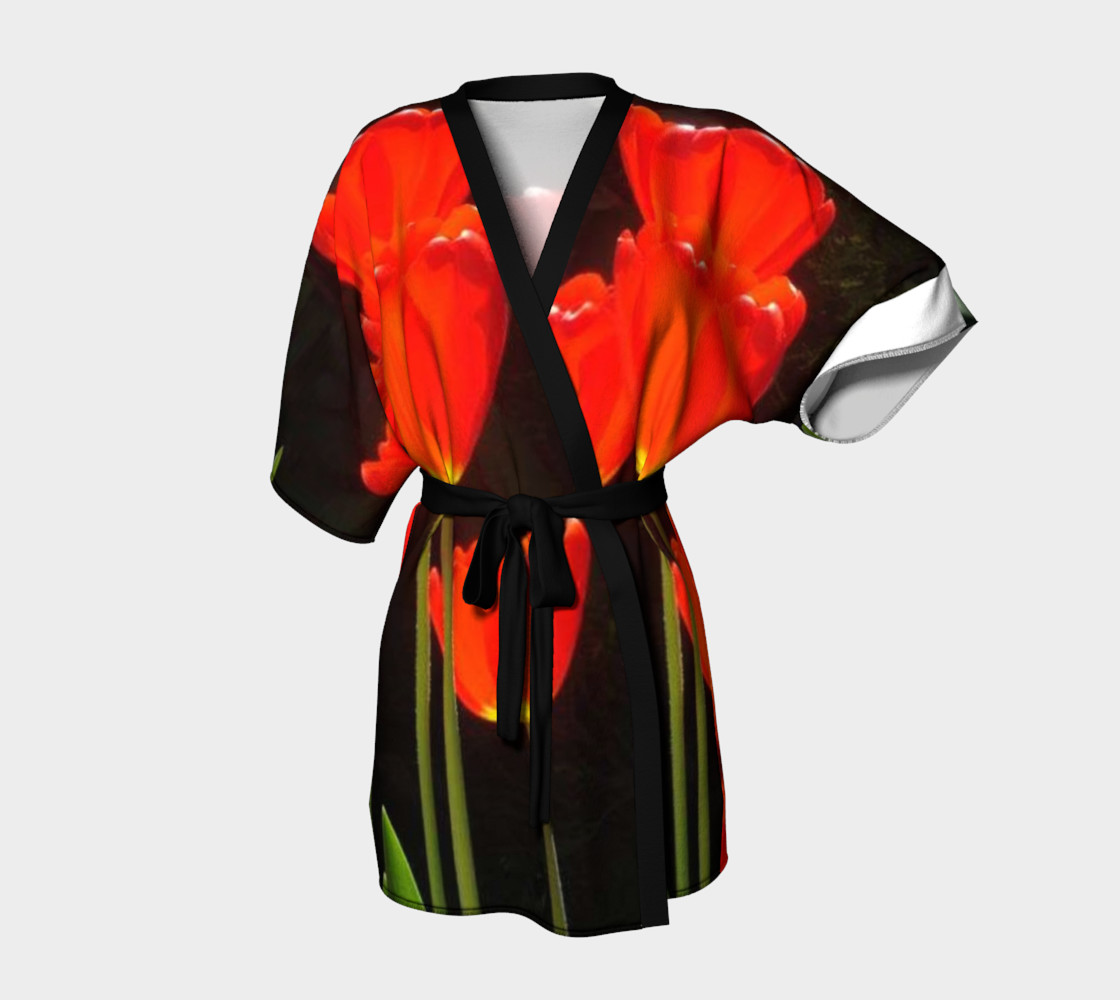 Black background and Red tulips on Kimono Robe, for anyone. preview #1