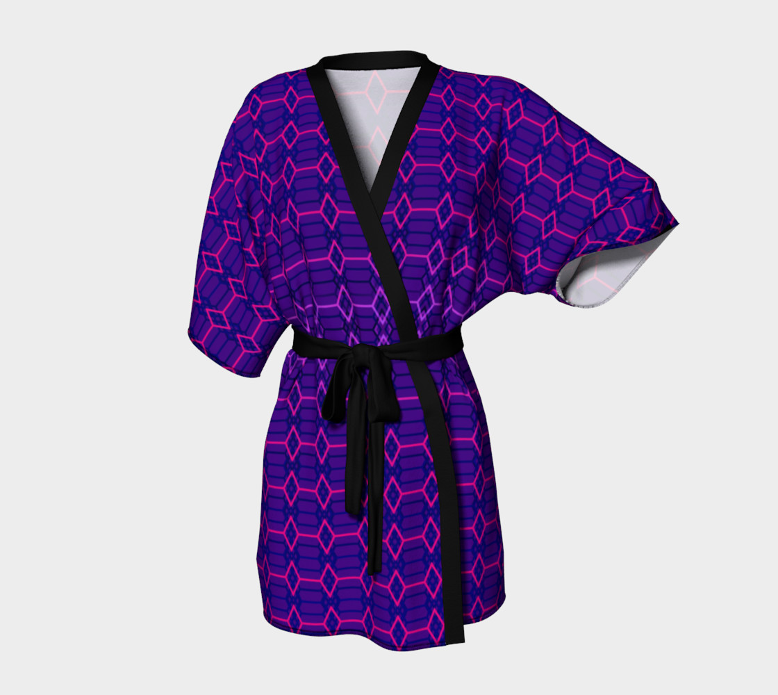 Blue Violet Indigo and Purple Diamond Geometric Pattern Kimono preview #1