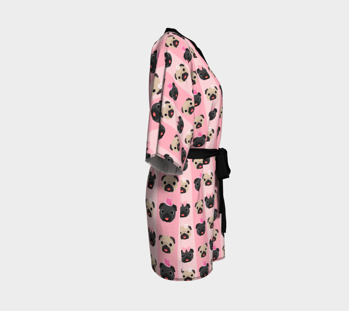 Pug Kimono - Black and Fawn Pugs on Pink Stripes preview #3